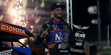 Grant Hangs on to Win Sizzling Feature to Open BC39 at IMS