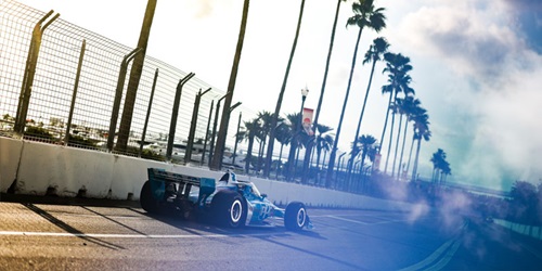 An INDYCAR heads out of a turn at the Grand Prix of St. Petersburg