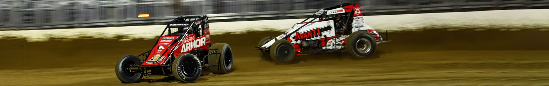 AMSOIL National Sprint Series cars on track at the dirt track at Indianapolis Motor Speedway