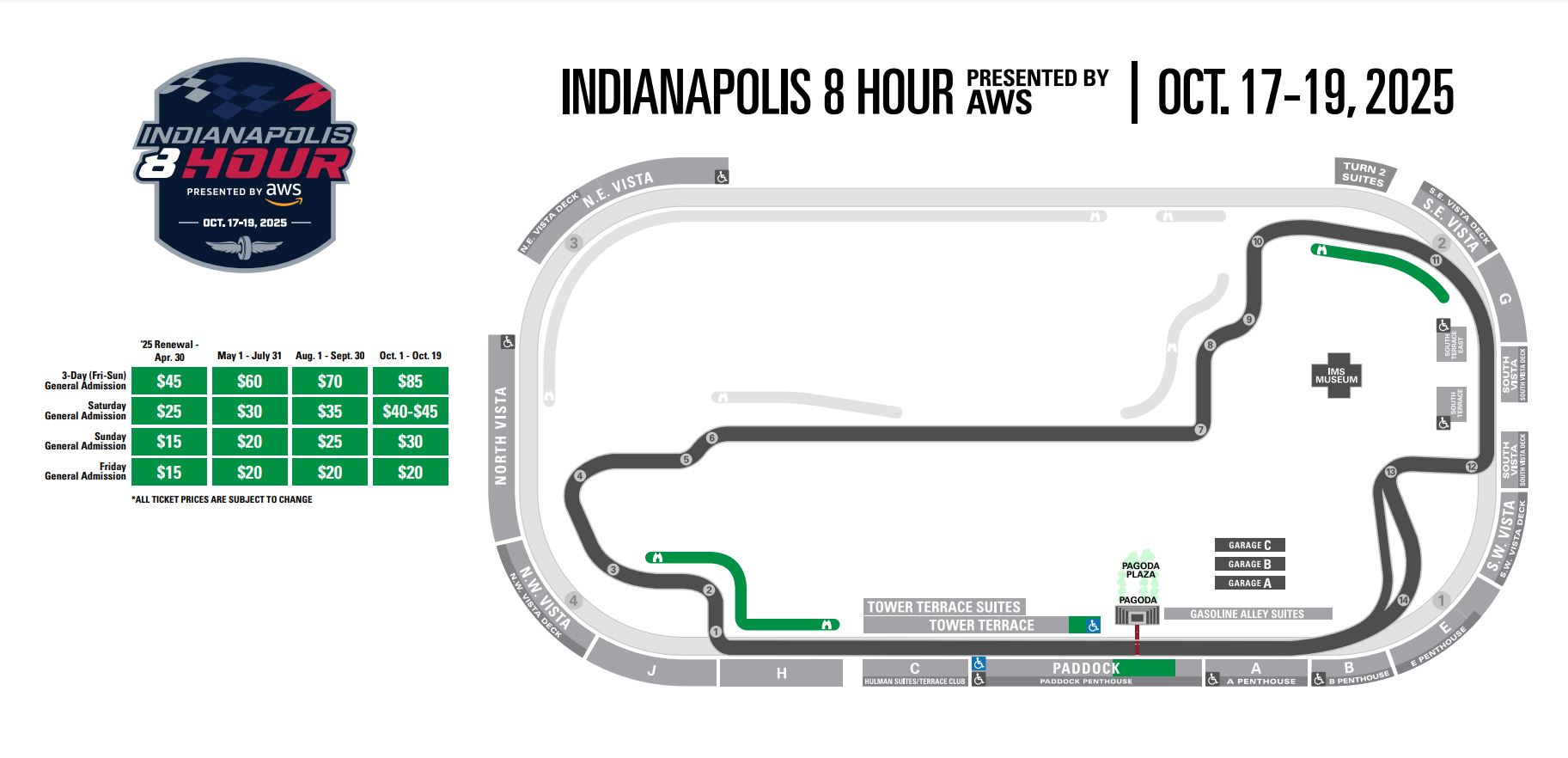 2025 Indianapolis 8 Hour Endurance Pricing Map