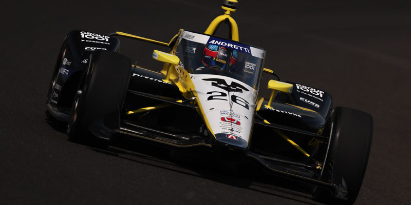 Colton Herta on track in the #26 car at Indianapolis Motor Speedway