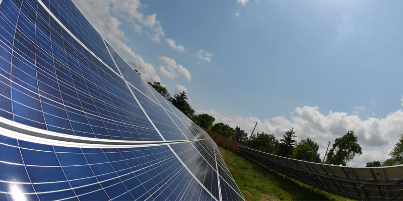 Up-close photo of multiple solar panels at Indianapolis Motor Speedway